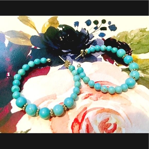 GenuineTurquoise & Sterling Silver/925 Earrings - Picture 4 of 5